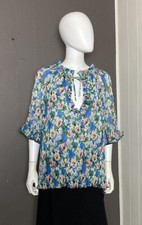 GANNI Pleated Plisse Georgette Ruffle V-Neck Blouse Top Shirt S-XL