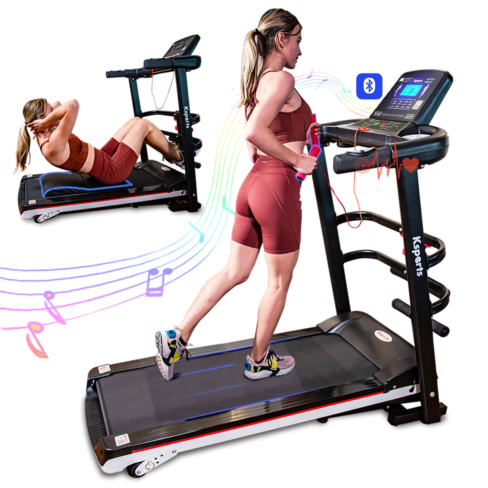 Ksports 16 Inch Wide Foldable Home Treadmill w/ Bluetooth & Fitness Tracking App