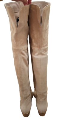 GIANVITO ROSSI Beige Suede Over the Knee Boots with Block Heel