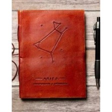 Aries Zodiac Handmade Leather Journal in Brown