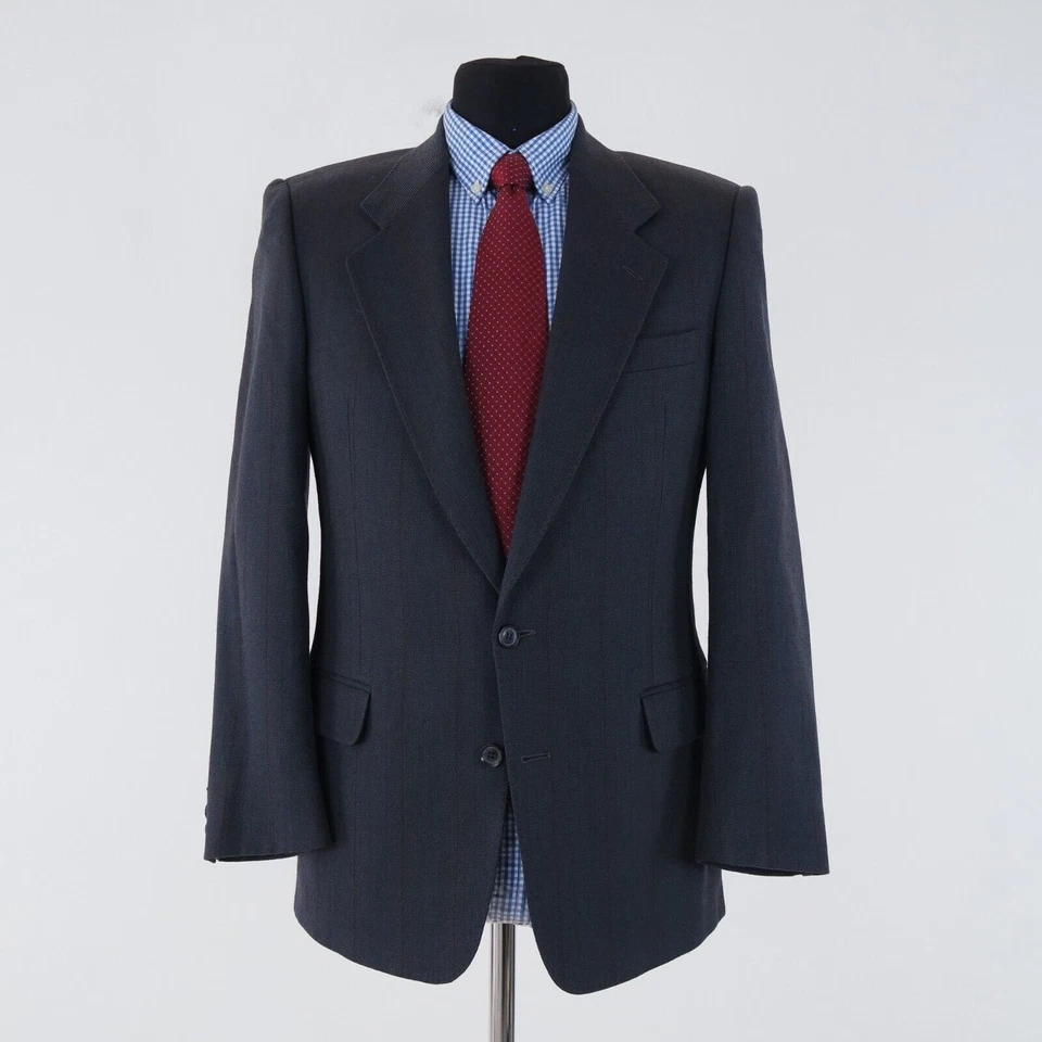 Casaco esportivo masculino vintage 40S tamanho EUA REGÊNCIA listrado azul lã blazer jaqueta - Imagem 4 de 4