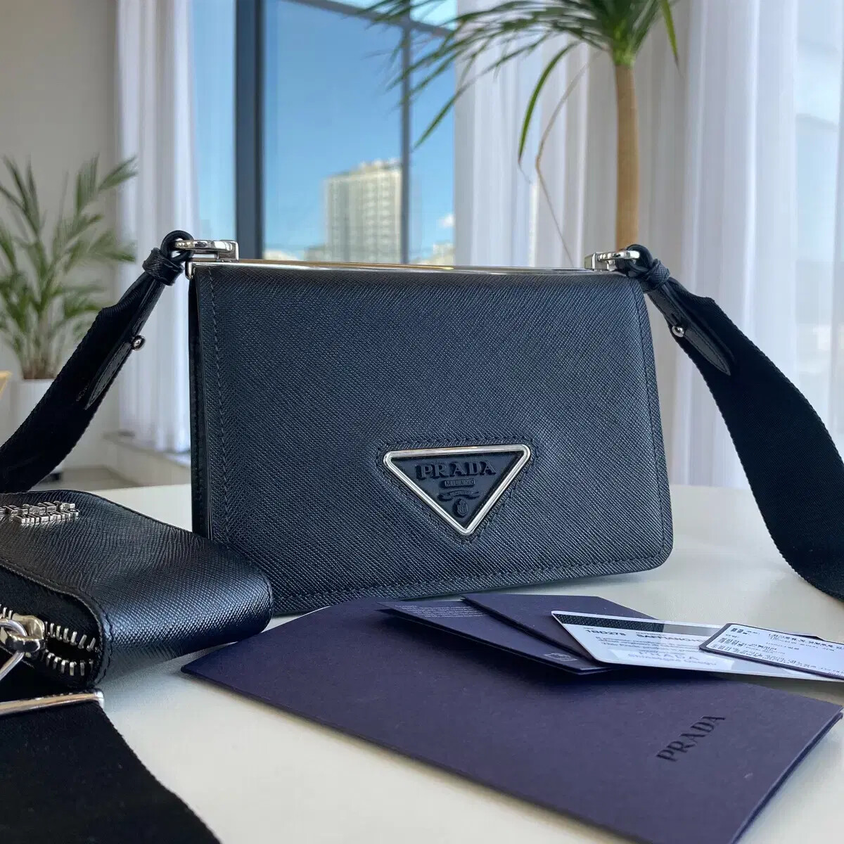 Prada Saffiano Leather Crossbody Bag with Gold-Tone Hardware  