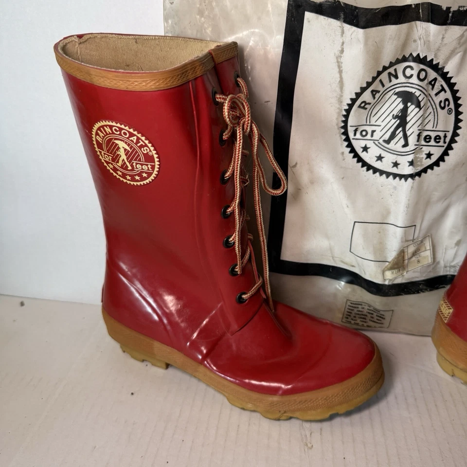 Botas de lluvia rojas vintage de los 80 para mujer talla 8 RARAS Foto 3 de 4