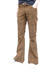 FLARES Brown Paisley Mens Bell Bottoms Corduroy Pants vtg Hippie trousers 60's