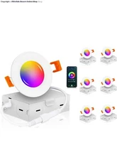6 Pack CLOUDY BAY 3 Inch Smart Wifi LED Recessed Lights RGBCW Color Changing