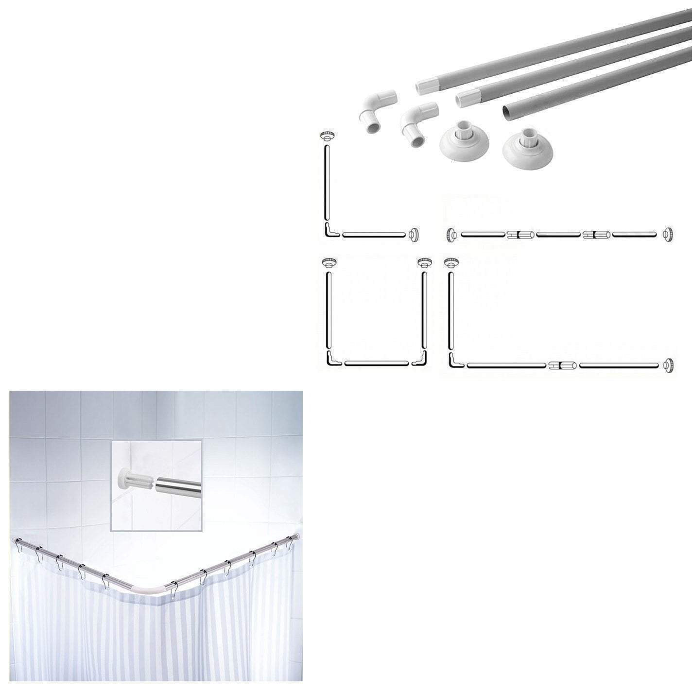Wall Mounted Corner Shower Rail Rod Bathroom Curtain Rod LShape U