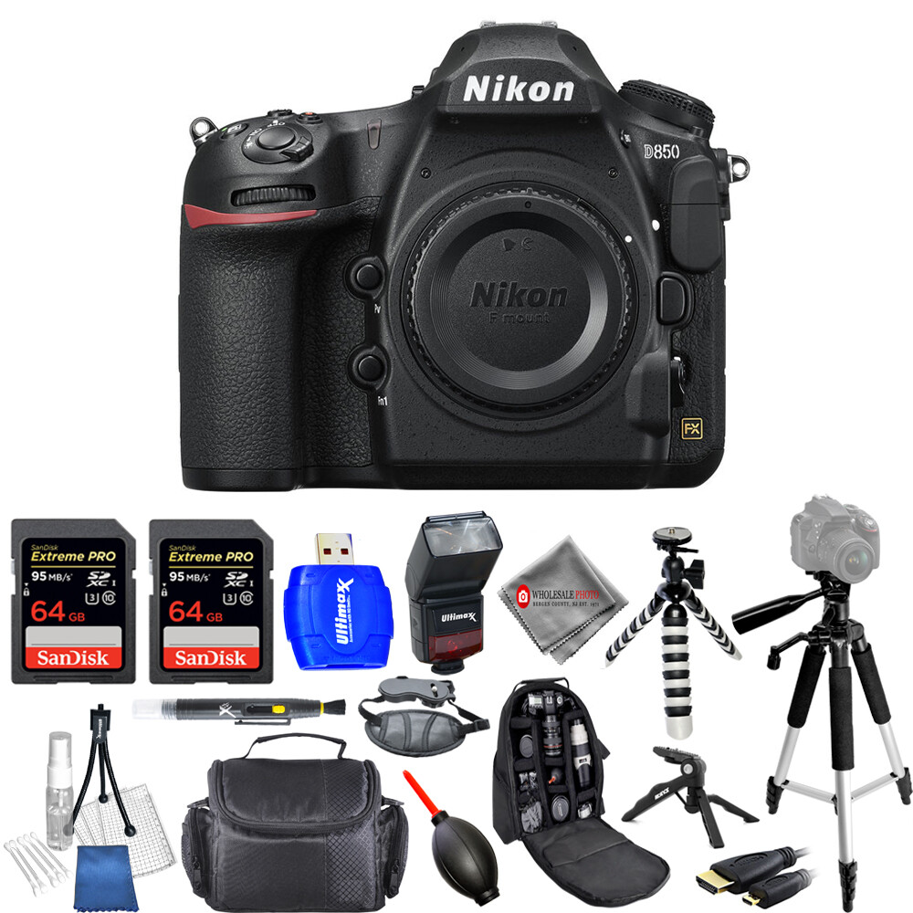 Nikon D850 DSLR Camera (Body) 1585 - 15PC Accessory Bundle