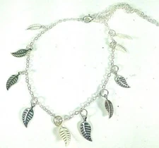 Feather Silver SP Beads Foot Ankle Bracelet Double Chain Anklet A39