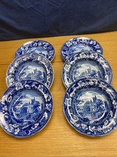 6 Antique "Thrybergh Yorkshire" Blue/White Transferware 10 1/8” Rim Soup Bowls