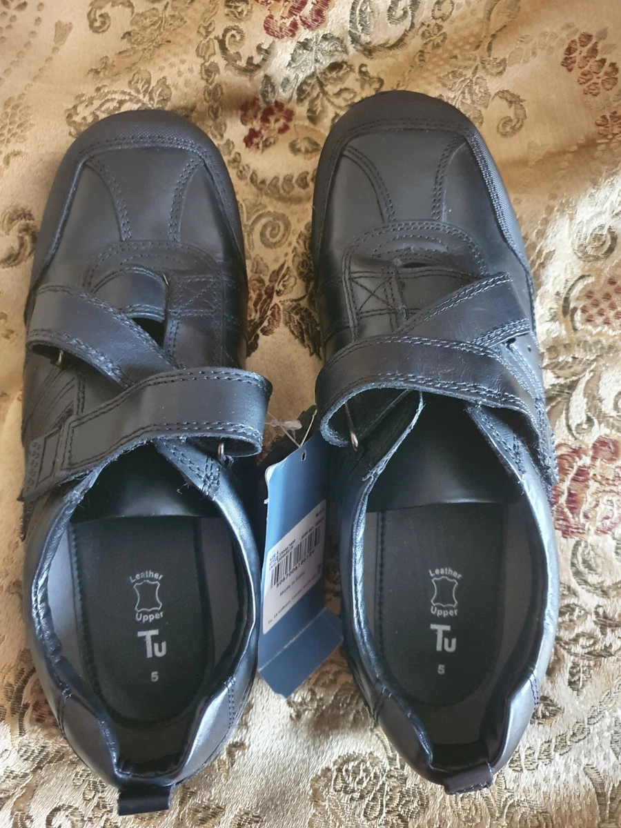 BNWT TU Boys Black Leather School Shoes Size 5 eBay