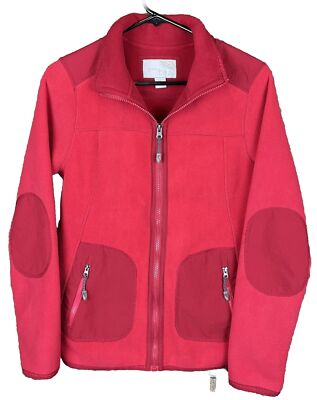 GREEN TEA Fleece Jacket Womens S Full Zip  Pockets Elbow Patches Red
