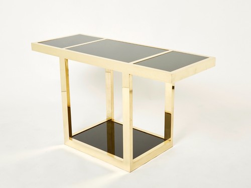 Italian Mid-Century brass black opaline console table 1970s - Picture 5 of 10