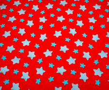 Patriotic Fabric By The Yard SALE Aqua Stars Red Dots on Red Premium Cotton C