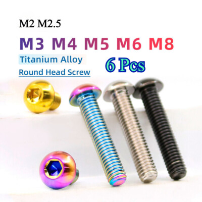Titanium Bolt M3/M4/M5/M6x6 8 10 12 15 16 18 20 25 30mm Button Hex Ti Screw