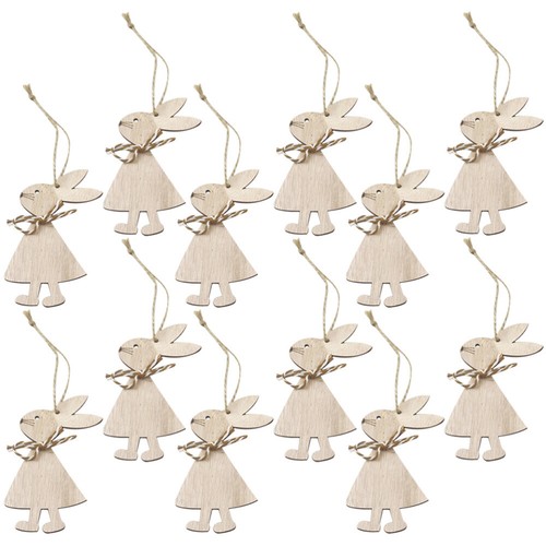 12 Pcs Wooden Rabbit Pendant Bunny Theme Crafts Hanging Ornaments - Picture 6 of 12