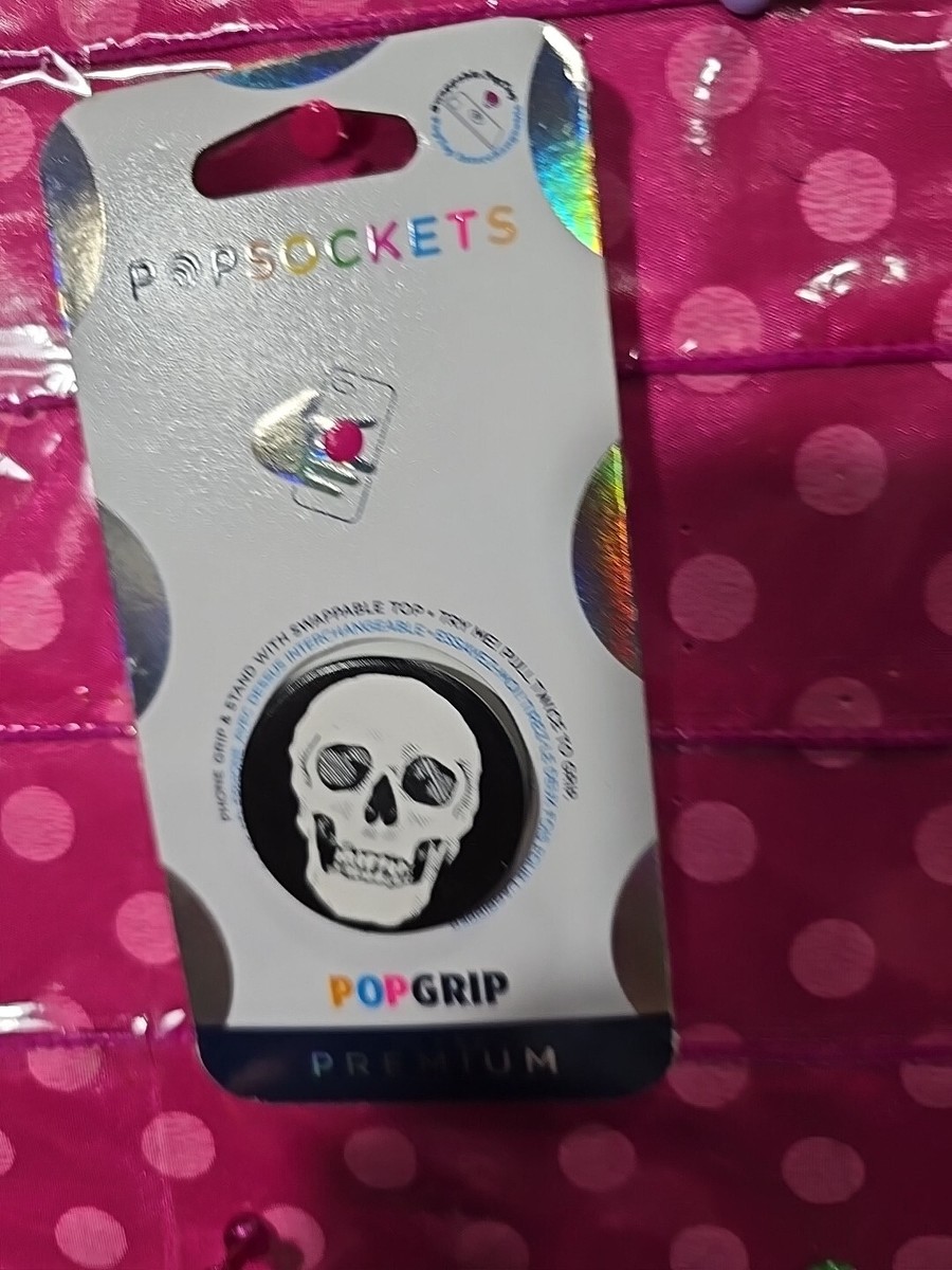 PopSockets PopGrip Shaky Bones White Skull On Black Circle