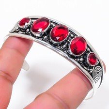 Red Garnet Gemstone 925 Sterling Silver Jewelry Adjustable Cuff Bracelet