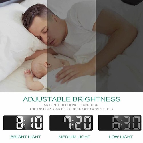 LED Digital Clock Mirror Display Snooze Alarm Temperature Time Table Desk Decor~ - Picture 10 of 23