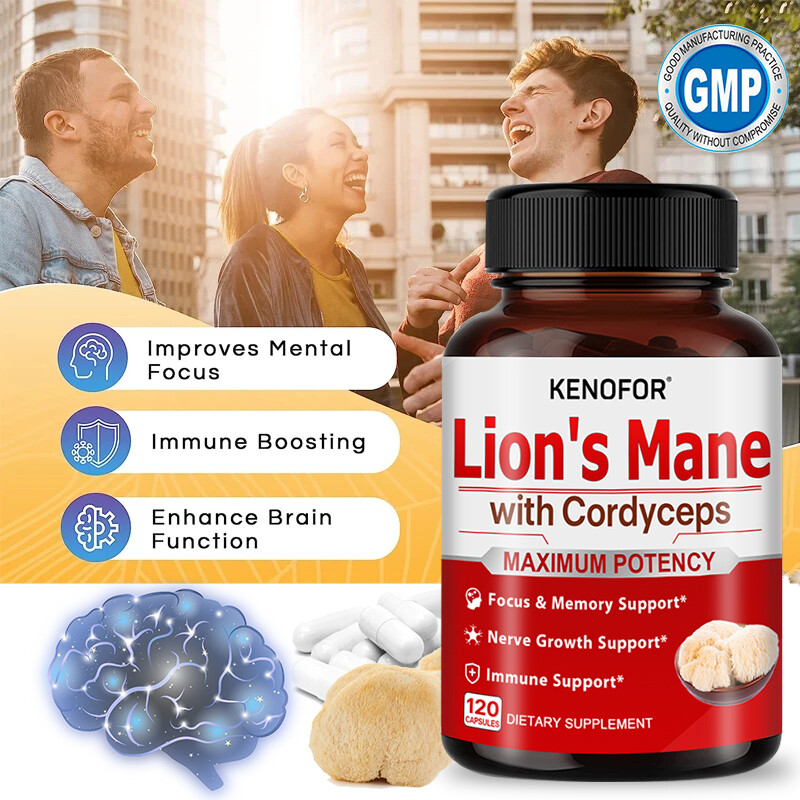 Lion's Mane Ashwagandha and Cordyceps - Focus and Memory Nerve Support 120 Caps