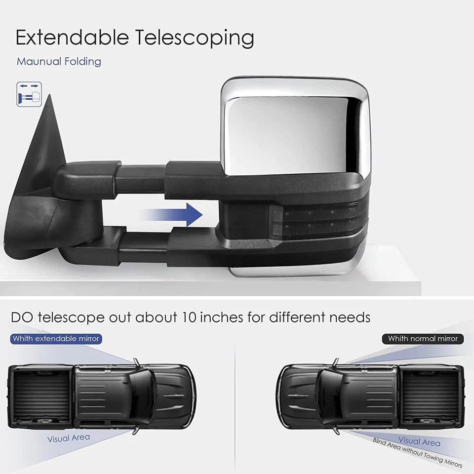 Par de espejos de remolque para GMC Sierra Chevy Silverado 07-13 con señal LED calefactada Foto 4 de 4