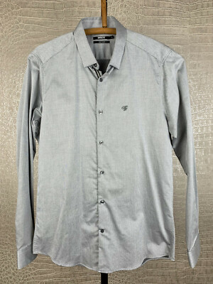BRICE Herren Gr. M Hemd Shirt langarm grau schwarz weiß 100% Baumwolle 6G3