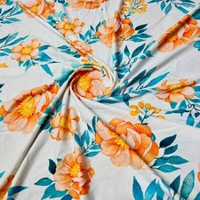 4 Way Stretch Orange Flowers Print Fabric Spandex by the Yard for Swimwear