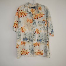 Puritan Hawaiian Shirt L Hibiscus Floral Button Front Short Sleeve Aloha Beach