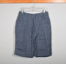 Talbots 100 Linen Blue Pleated Lined Knee Length Coastal Pencil Skirt Sz 6