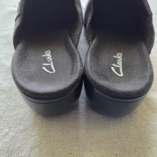 Clarks Mules Womens 7 M Gray Leather Slip On Casual Comfort Wedge Clogs Shoes - Picture 8 of 11