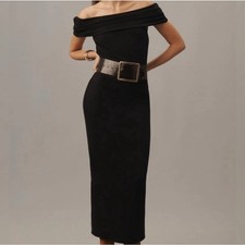 REFORMATION Josefina off the shoulder Cotton Knit Maxi Black Dress Size XL