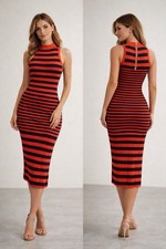 Milly Striped Knit Midi Dress Red Navy Size M