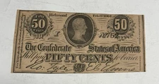 AU+ 1864 (T-72) 50 Cents Confederate Currency Note Choice About UNC CSA note