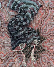 ANTIQUE HAND WOVEN 1920  S SHAWL W LONG CASCADING FRINGE Black Red Gold