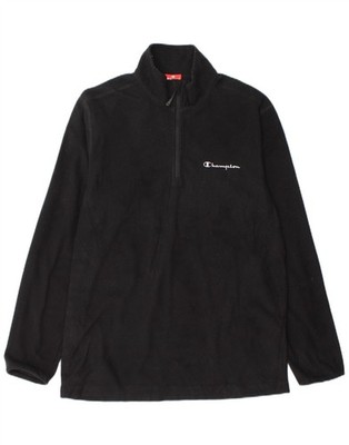 CHAMPION Mens Zip Neck Fleece Jumper Large Black Polyester AF02