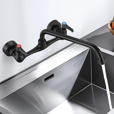 Matte Black Kitchen Sink Faucet 12" Swivel Spout Wall Mounted 2 Handle Mixer Tap