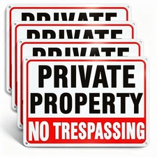 4 Pack No Trespassing Signs Private Property, 10 x 7 10x7 Inches, Red, White