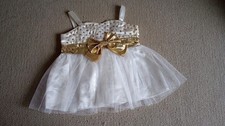 BABW Build a Bear Clothes White Gold Bow Formal Holiday Tulle Dress