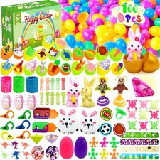 100 Pcs Prefilled Easter Eggs with Toys Inside, Easter Basket Stuffers Fillers B