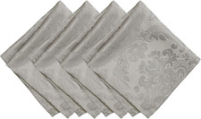 Elrene Damask Fabric Napkins, Polyester, Silver, 17" X 17" (Set of 4)