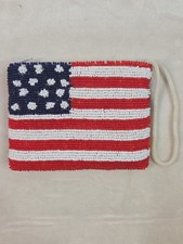Beaded American Flag Bag Wristlet Purse 4th of July Patriotic 5" x 4"