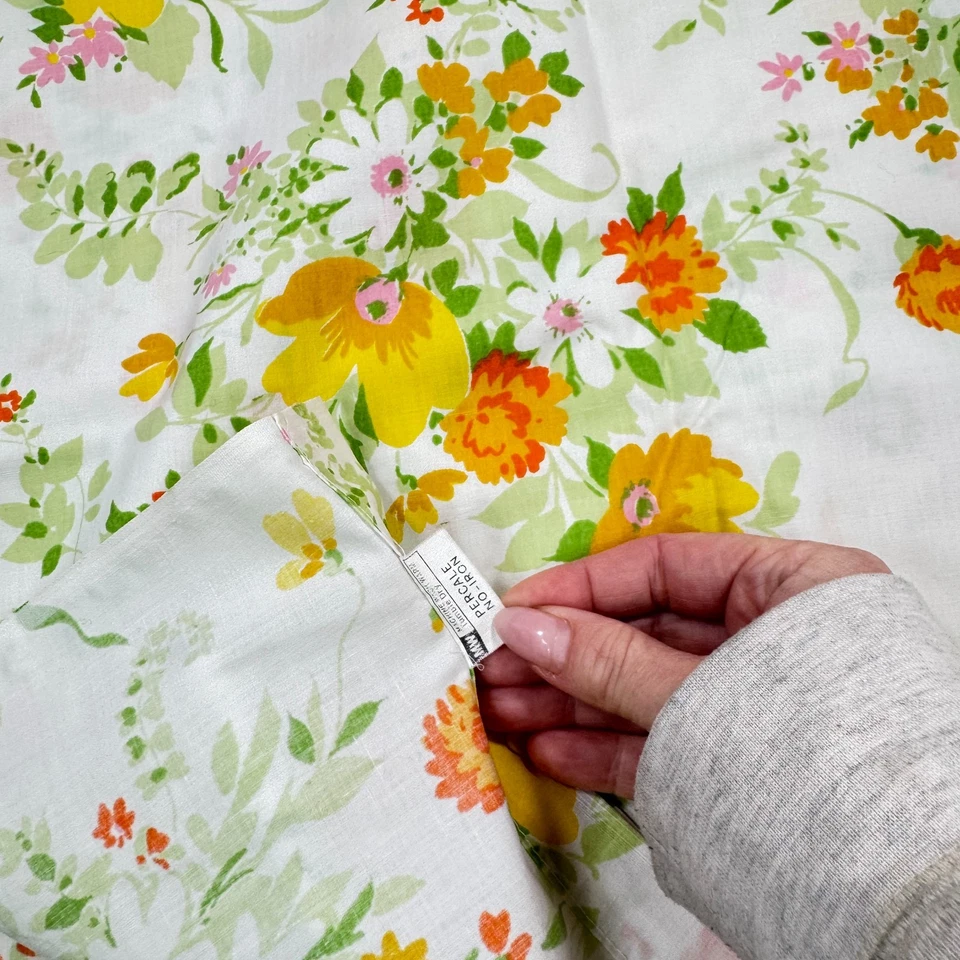 复古 jcpenney 平板双人橙色黄色大号花卉花朵 y2k 90s 80s — 第 4/4 张图片