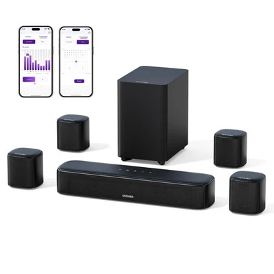 ULTIMEA 7.1ch Sound Bar for TV, 330W Surround System, App Control, Subwoofer, Opt/AUX/BT