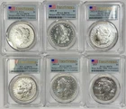 2021 Morgan and Peace Dollar 6 Coin Set PCGS MS 70 First Strike Flag Label