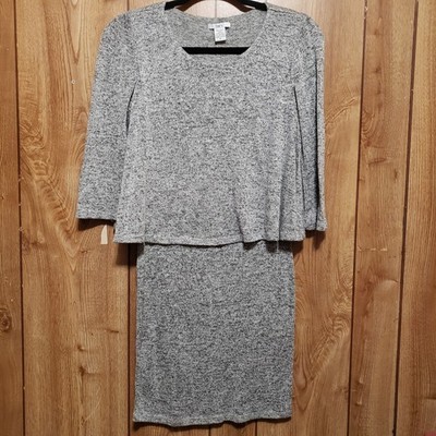 Size Small 3/4 Sleeve Heathered Grey Body Con Layered Dress Retro Chic 