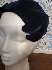 Vintage Women's Fascinator Hat Cap Royal Blue Genuine Velour Head Piece
