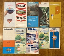 10 Vintage Indiana Illinois Road Maps Gulf Standard Conoco Texaco Shell