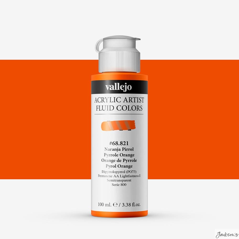 Vallejo AV Fluid Acrylic Paint 100ml Pyrrole Orange For Pouring Airbrush Art