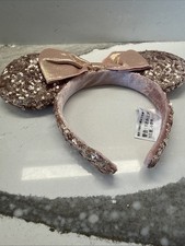 Disney Parks Rose Gold Sequined Minnie Mouse Ears And Bow Headband Disneyland