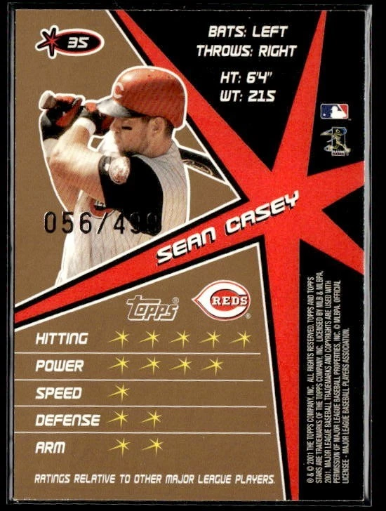 L42,975 - 2001 Topps Stars Gold #35 Sean Casey /499 - Image 2 of 2