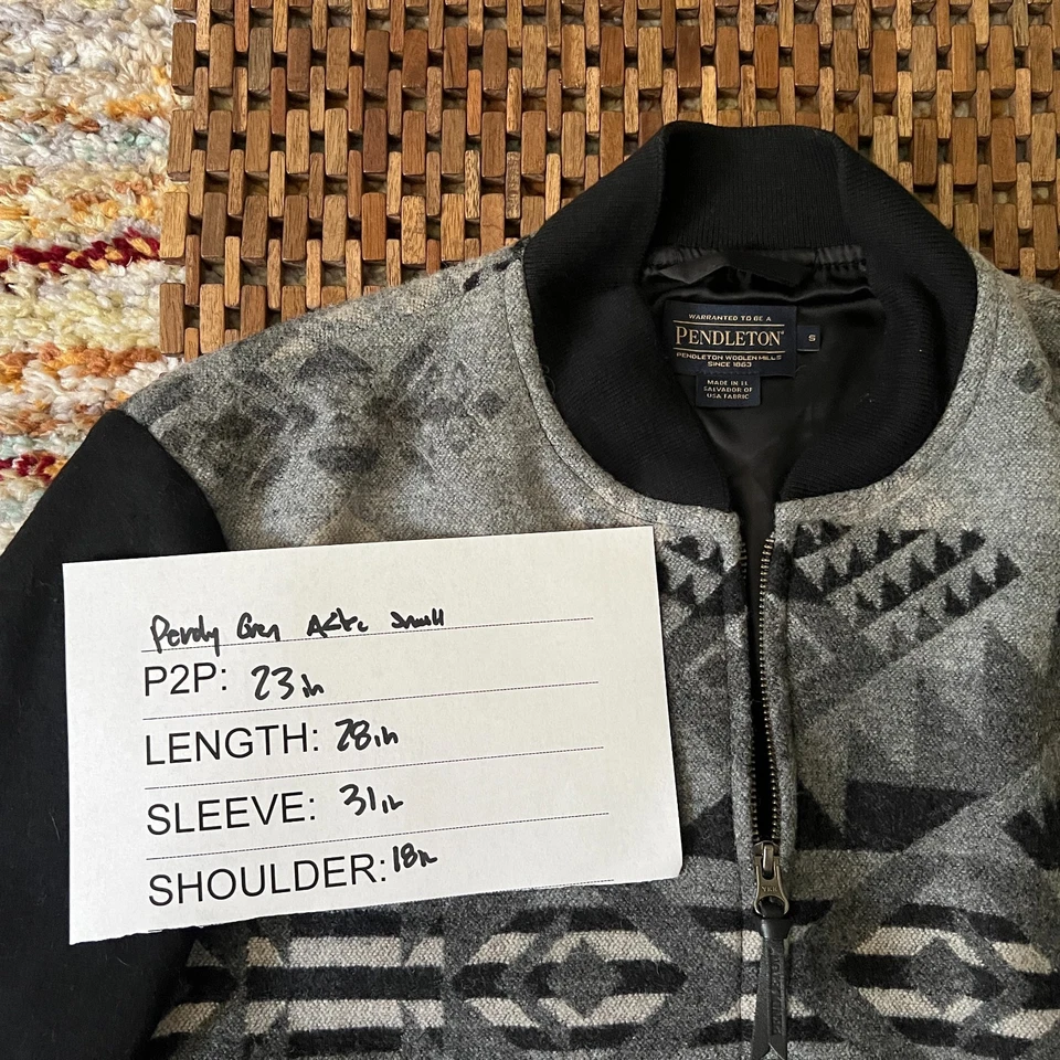 Pendleton Wool Aztec Print Grey Black Full Zip Jacket Men's Size Small S - Image 3 of 3